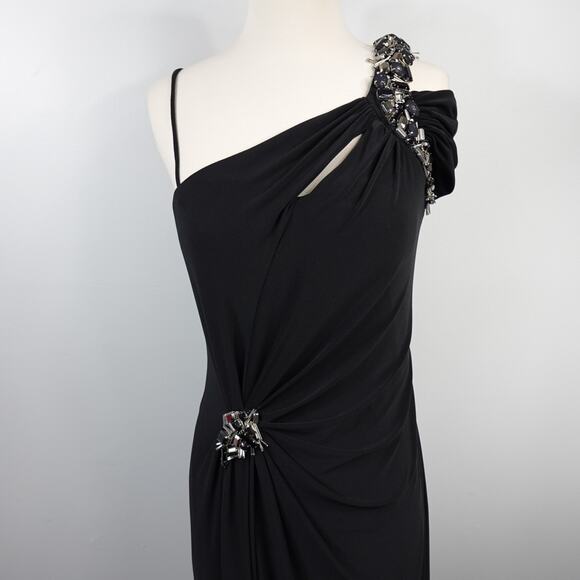 Vintage Cache One Shoulder Black Jersey Grecian Crystal Formal Dress Gown New 6 - Picture 5 of 16